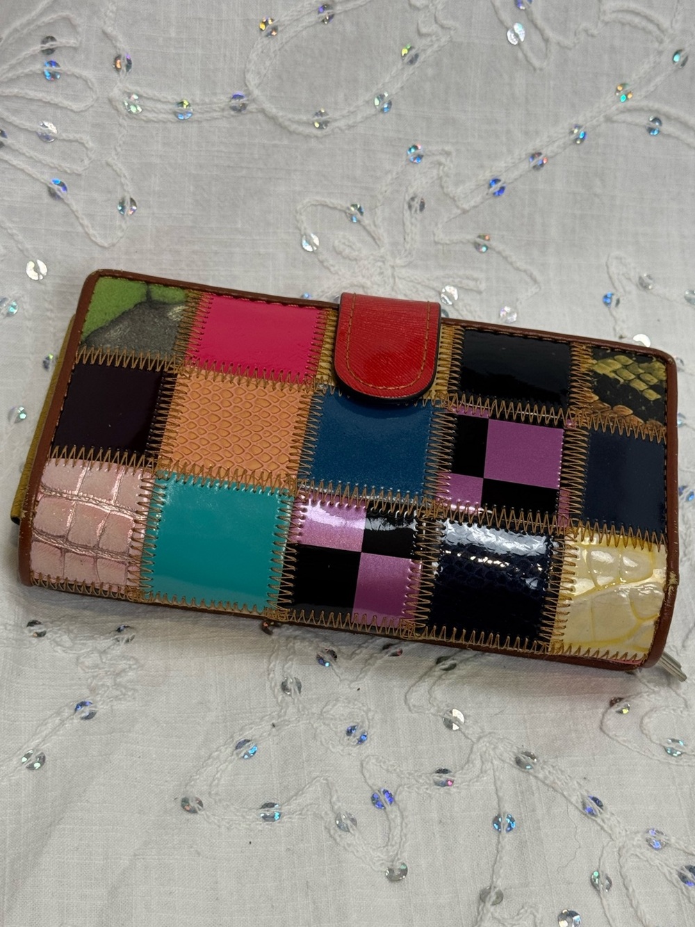MarkTomi Patchwork Leather Wallet Organizer Colorful Multi Pocket